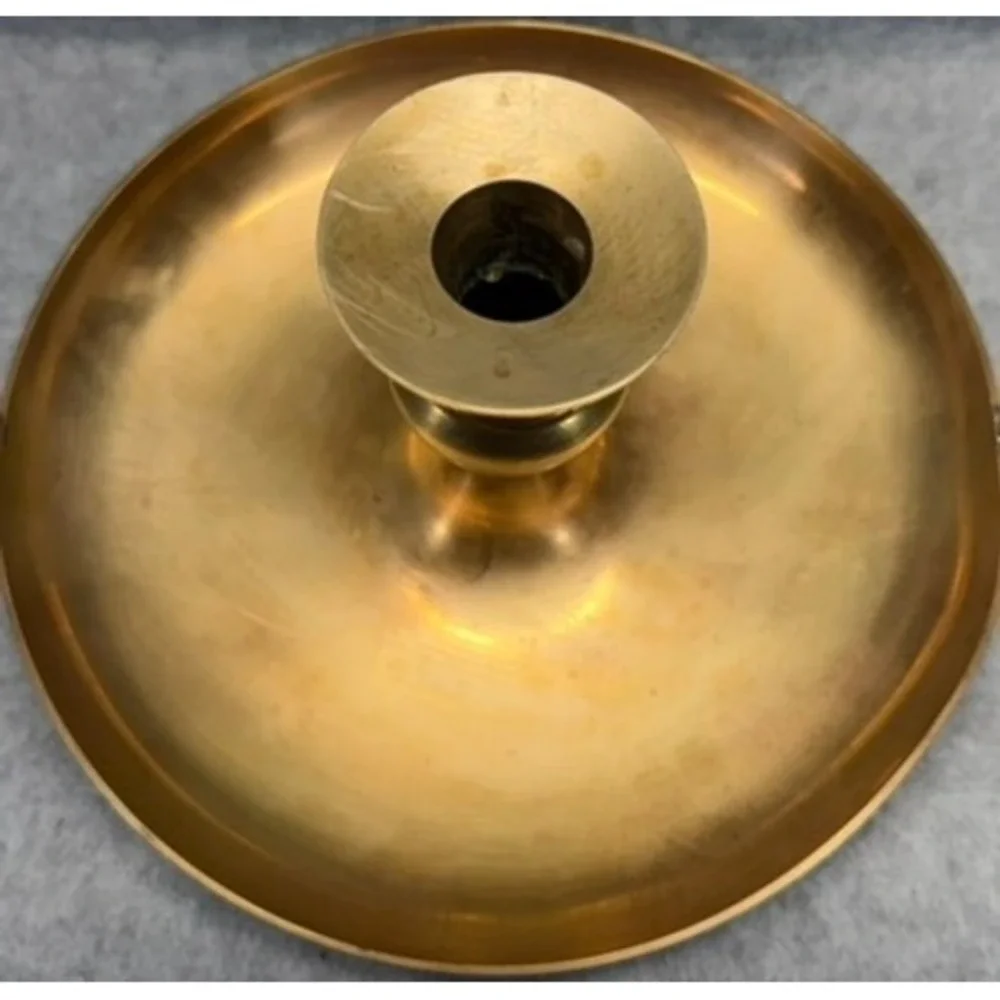 Vintage Solid Brass Chamberstick Taper Candle Holder Wide Saucer Base 8 Inch